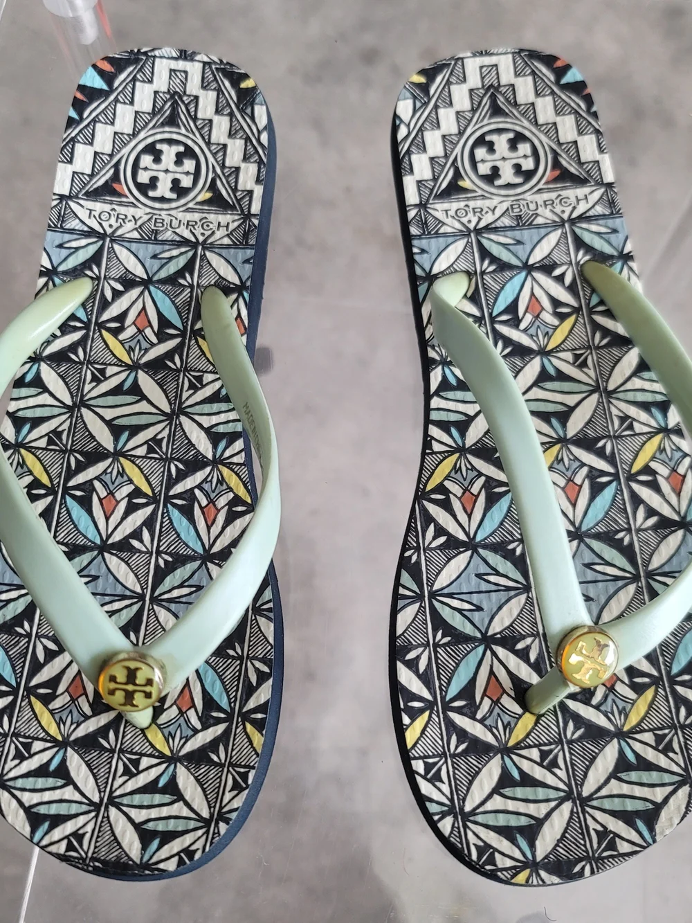 Tory Burch Mint Green Logo Flip Flops